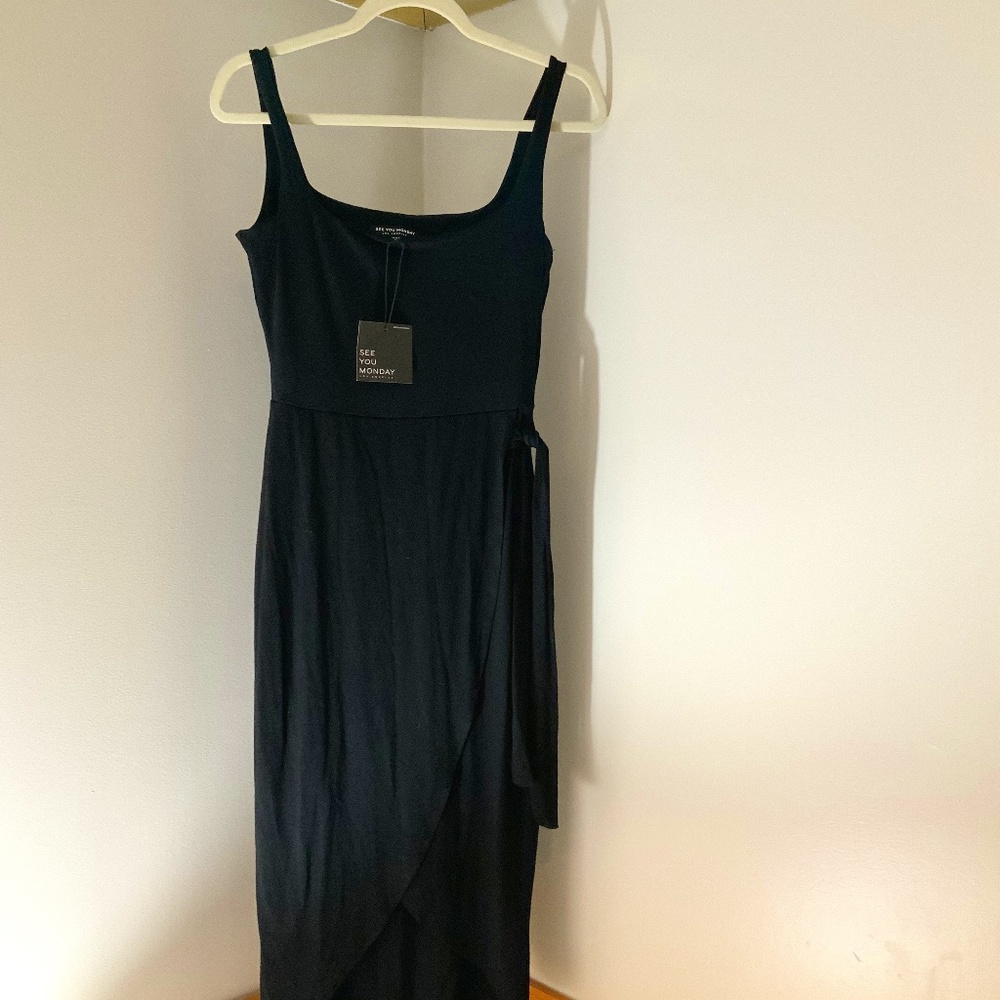 See You Monday Black M Wrap Dress Minimalist Feminine Normcore Scandi